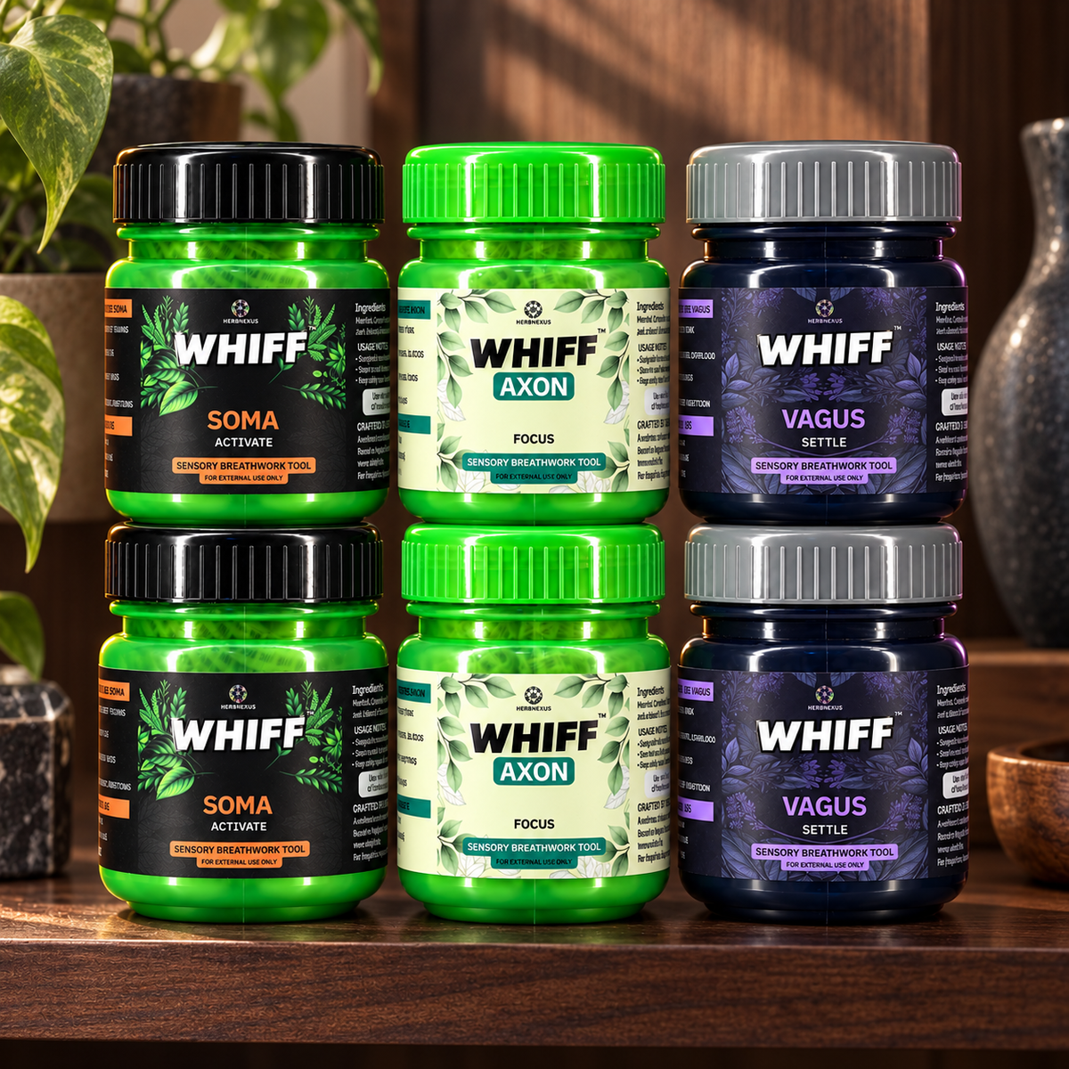 WHIFF Core Balance Pack with two SOMA, two AXON and two VAGUS jars
