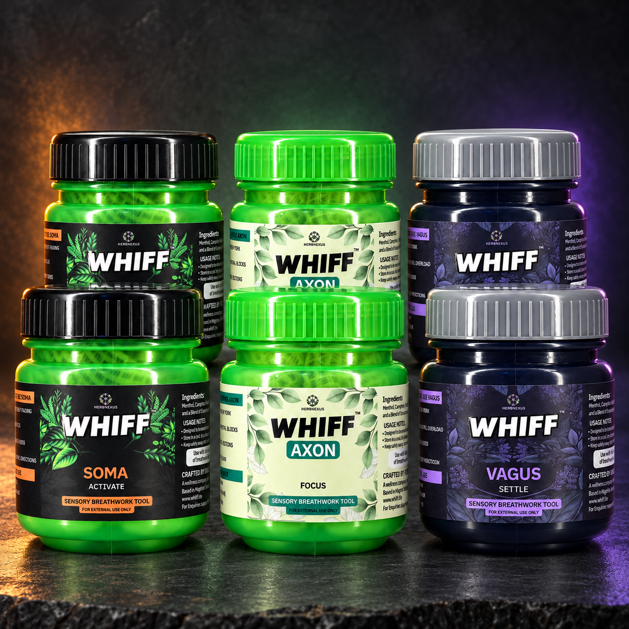 WHIFF Core Balance Pack with two SOMA, two AXON and two VAGUS jars