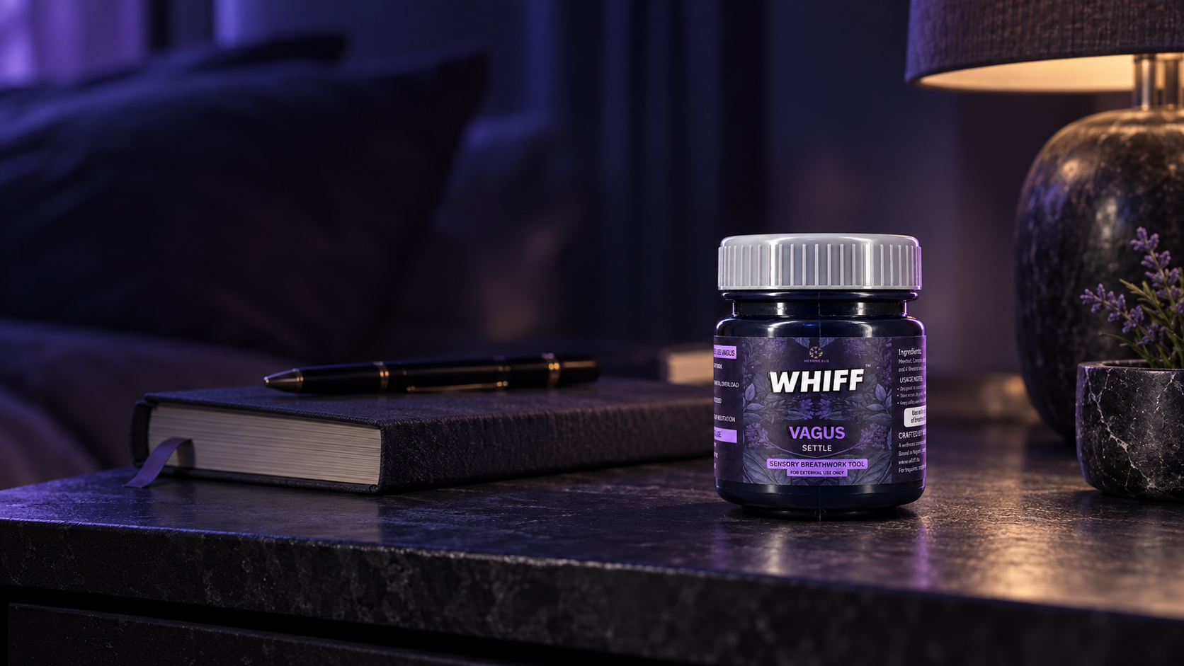 WHIFF VAGUS jar and monocarton in a quiet midnight scene